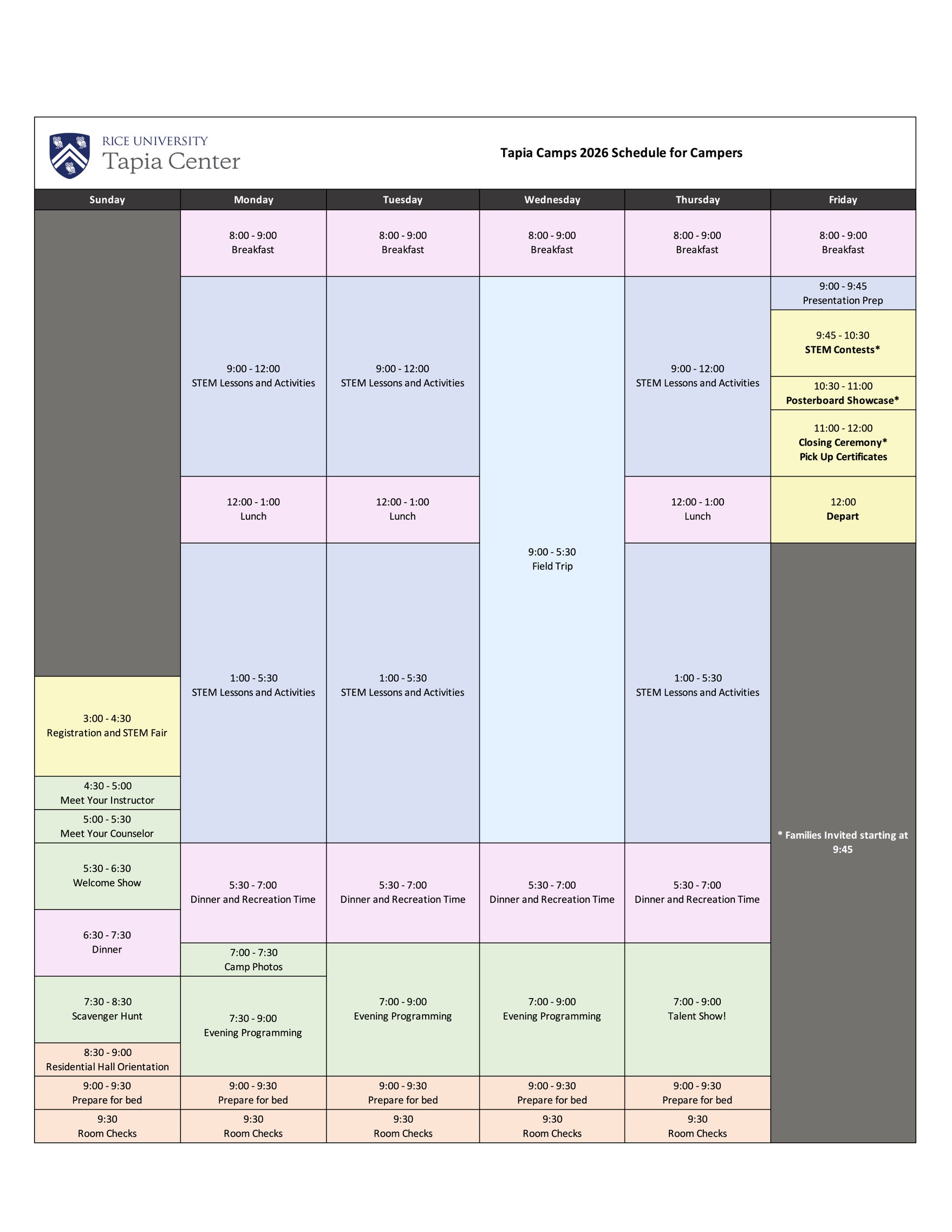 Camper Schedule